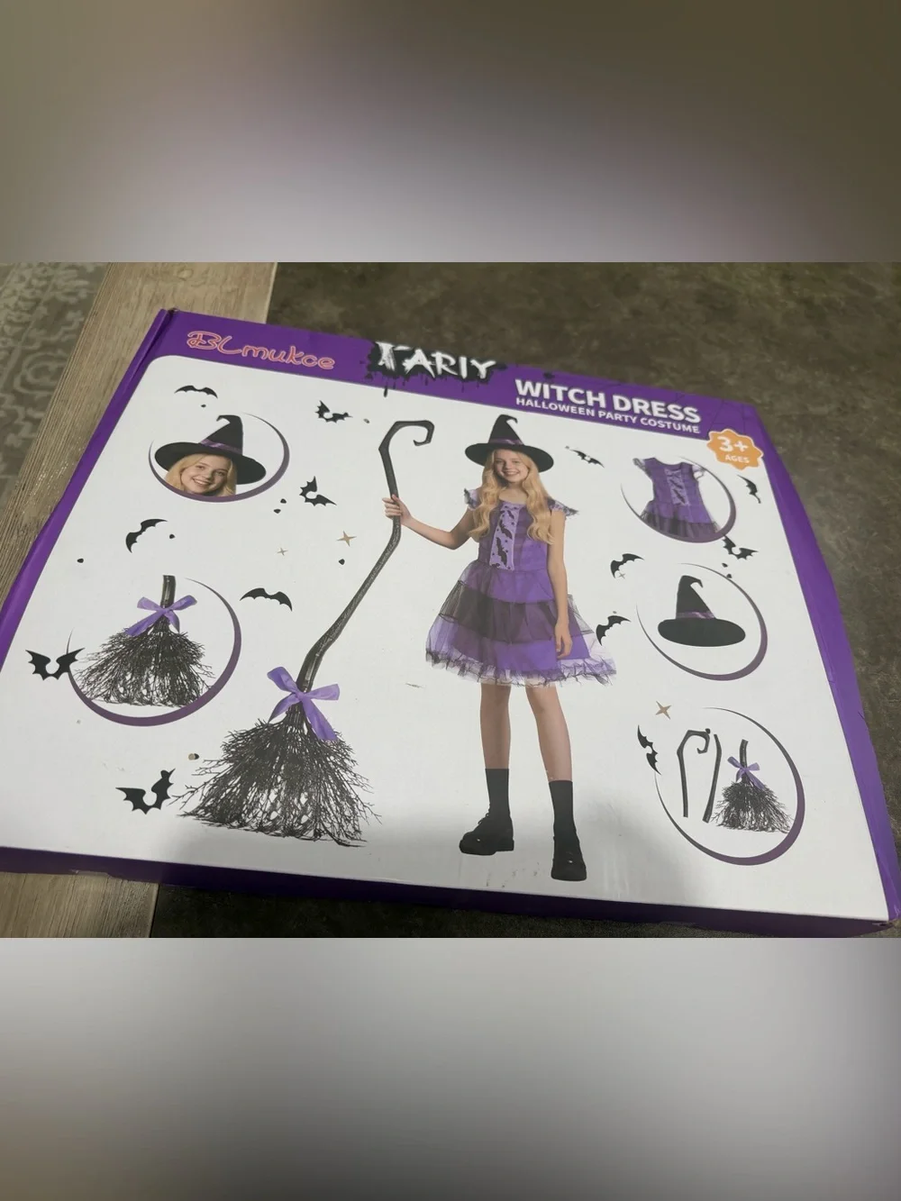 Witch Costume, Halloween Witch Dress with Broom for Girls 3+ 6 ageHalloween Co